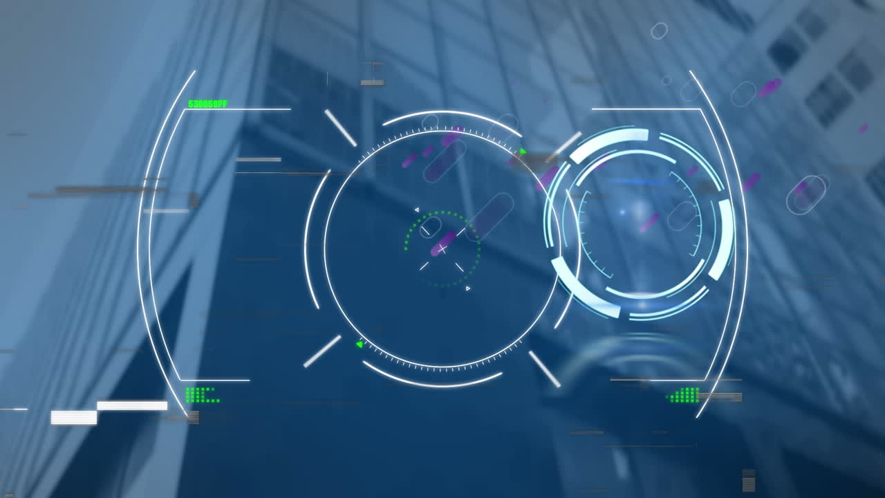 도시 풍경에서 범위 스캐닝과 금융 데이터 처리의 애니메이션