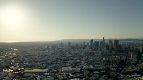 Aerial View of Los Angeles City Skyline at Sunset