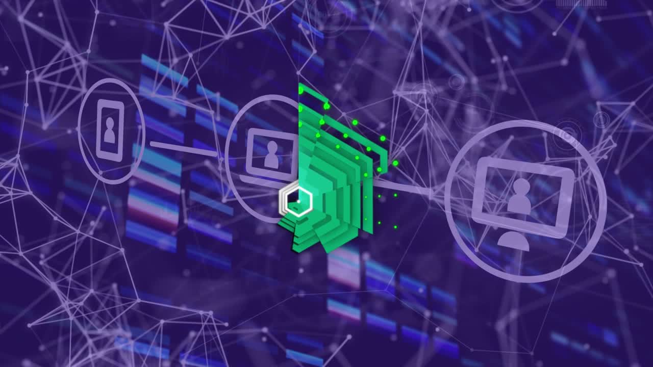 Animation of data processing over blue background