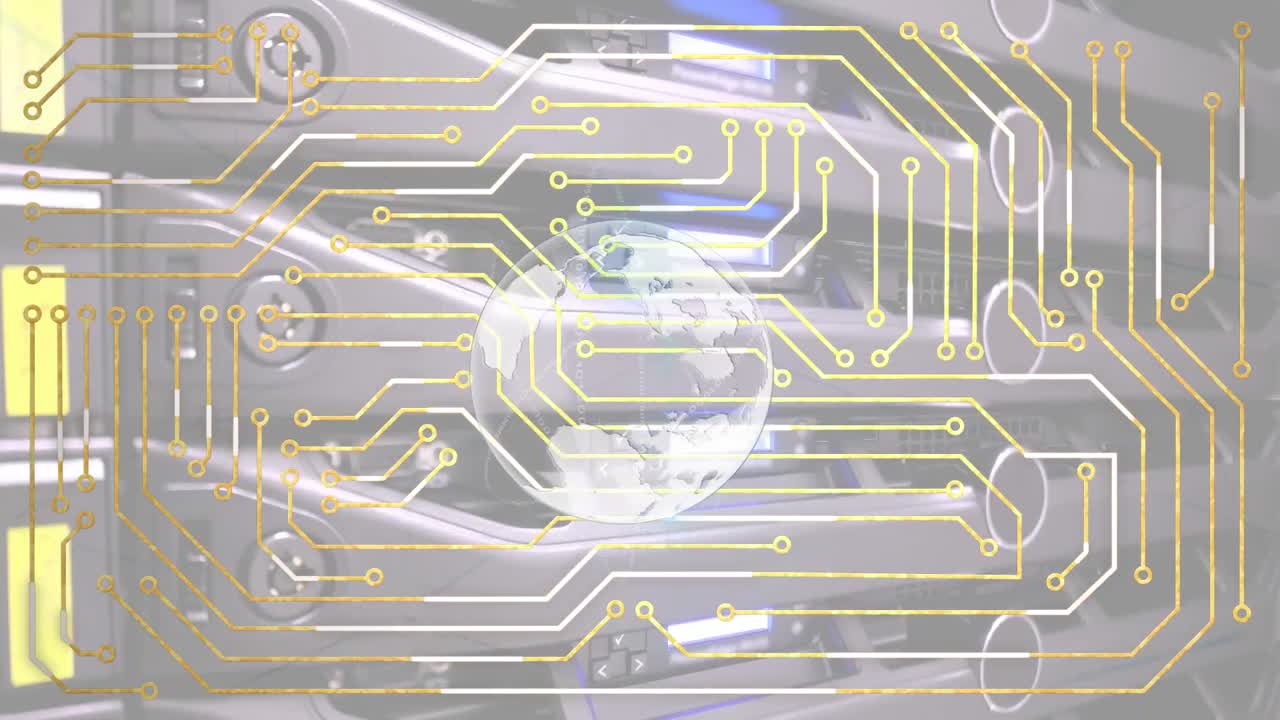 анимация обработки данных и глобус над серверной комнатой