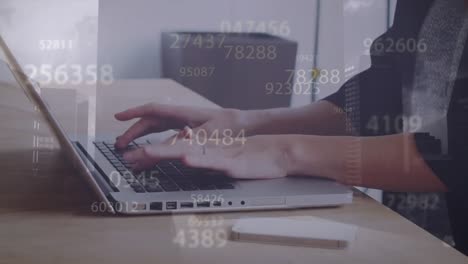 animación de una advertencia de ciberataque sobre una mujer de negocios que usa una computadora portátil.