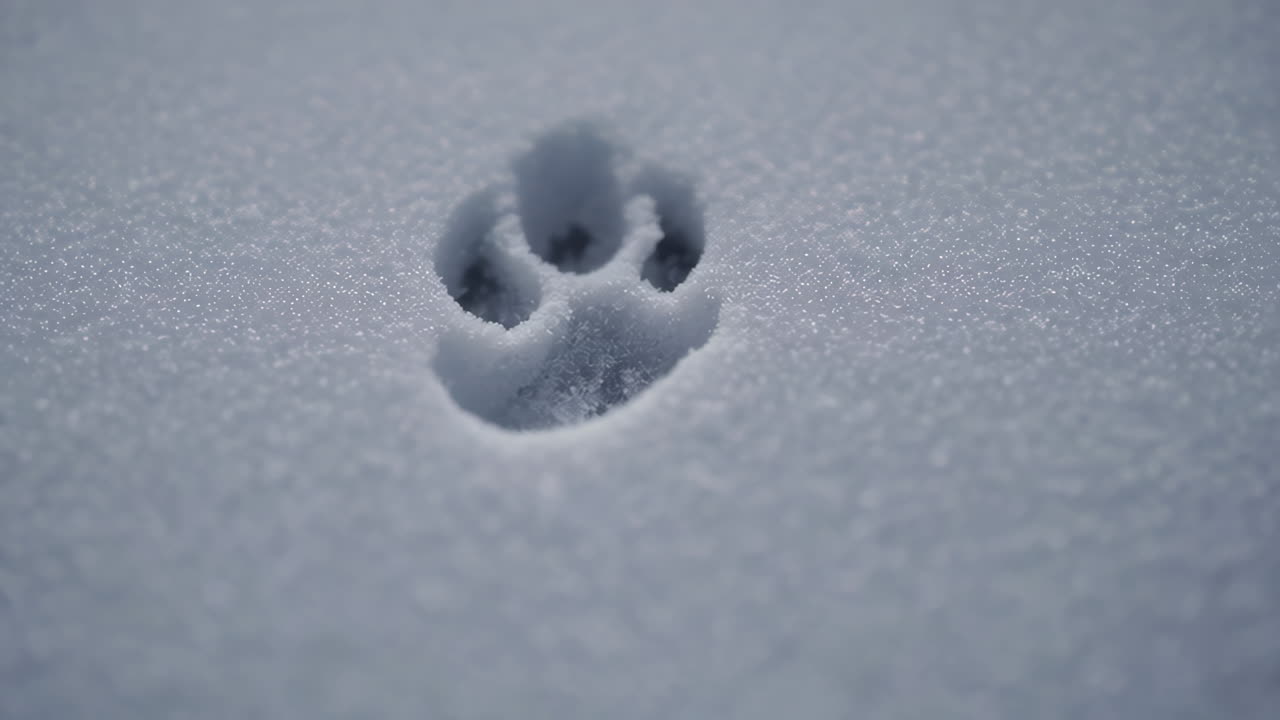 A single paw print in fresh snow