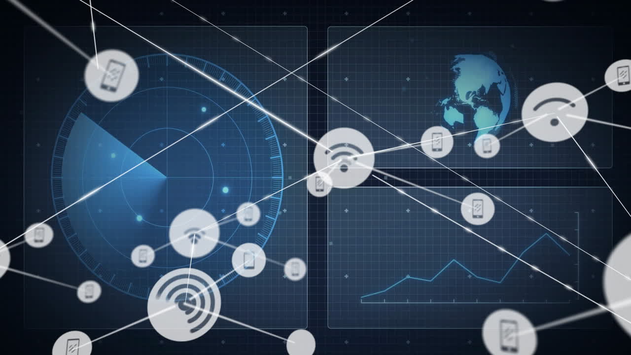 Network connections and data exchange animation over digital world map interface
