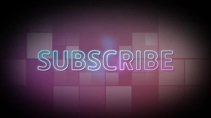 Animation of subscribe neon text over moving squares