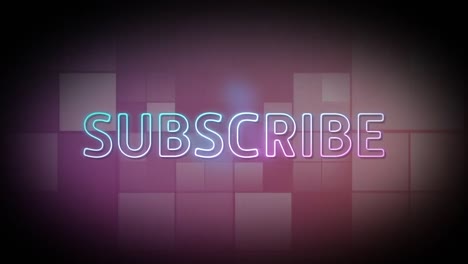 animation of subscribe neon text over moving squares