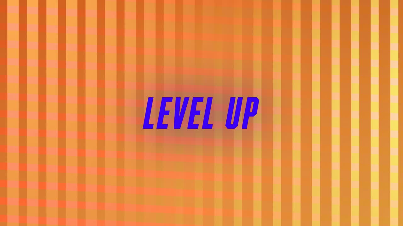 animación digital de texto de nivel superior contra rayas amarillas en un fondo naranja