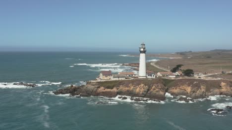 aerial of pigeon point lighthouse on pacific coast highway near half moon bay on california coast