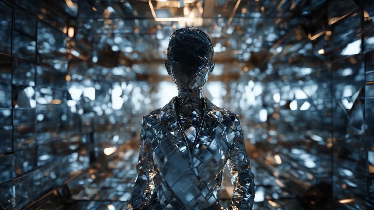 Futuristic Robot in Abstract Metallic Environment