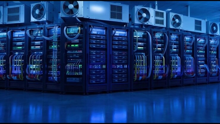 Rows of Server Racks in a Modern Data Center