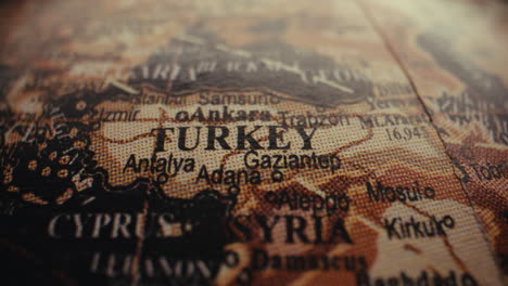 close-up of a globe showing turkey
