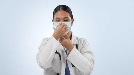 doctor, face mask and tutorial of woman