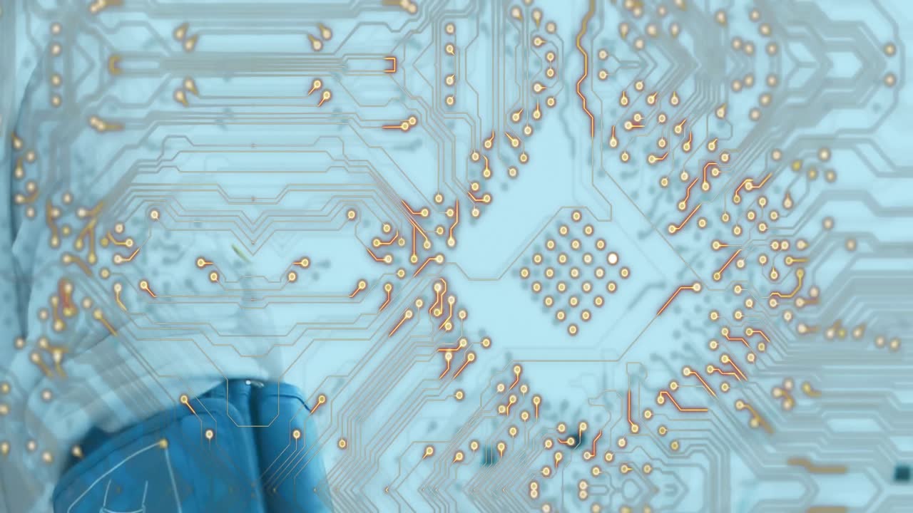 Animation of data processing over hand with pressure equipment
