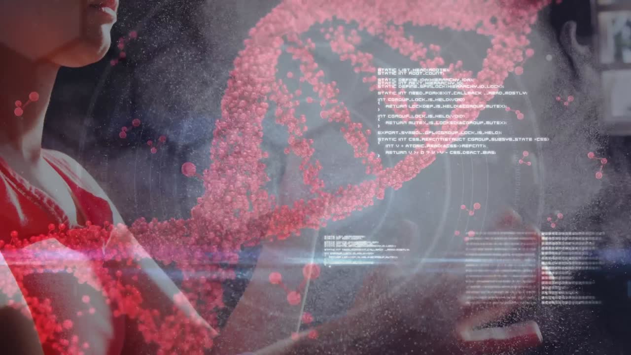 카우카시안 여성 운동선수에 대한 dna 및 데이터 처리 애니메이션