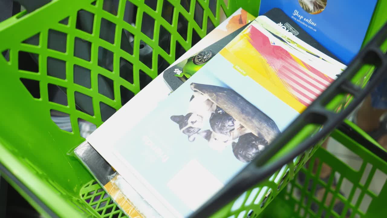 VINNITSA, UKRAINE - AUGUST 20, 2018: School goods in the store. Purchase of stationery