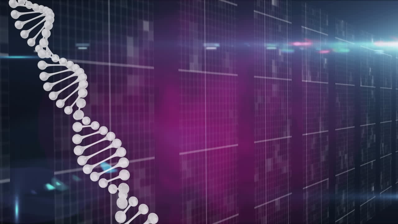 Animation of molecules over dna strand and computer circuit board