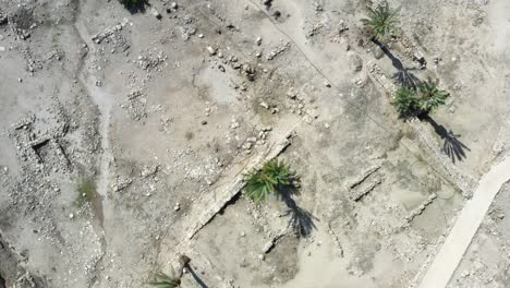 Top-down-view-of-soil-at-Tel-Megiddo-National-park,-Israel,-desert-landscape