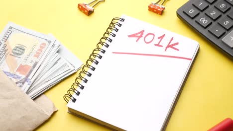 401k savings planning with calculator and money