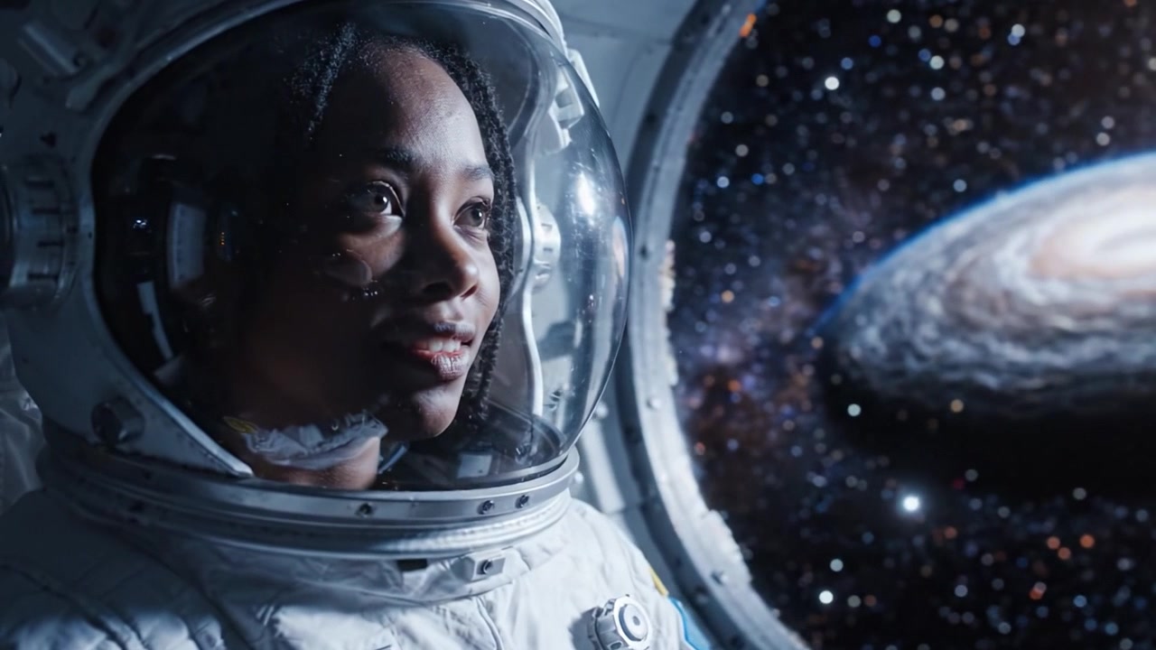 An Astronaut's Journey Through Space: Captivating Views of the Cosmos from the Spacecraft's Window While Gazing at Distant Galaxies and Planets