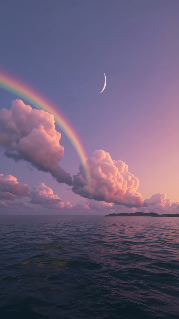 Pastel Rainbow Sunset Over the Ocean