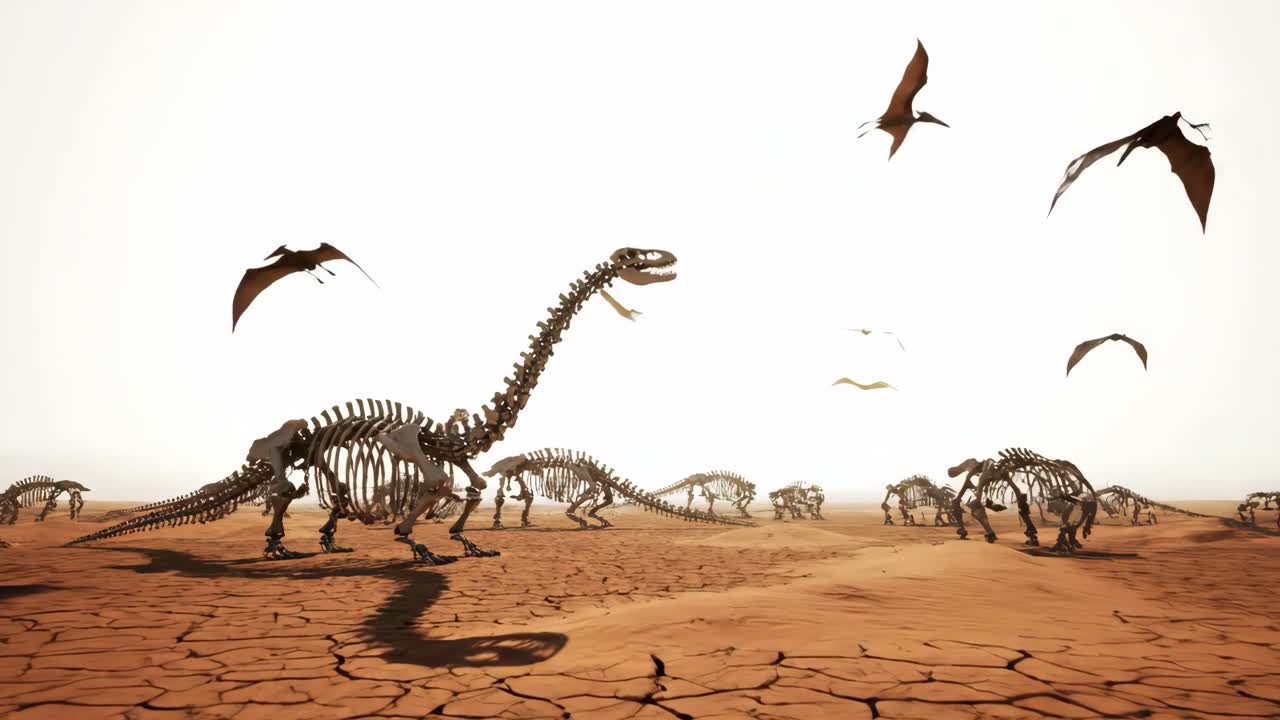 Dinosaur Skeletons in a Desert Landscape