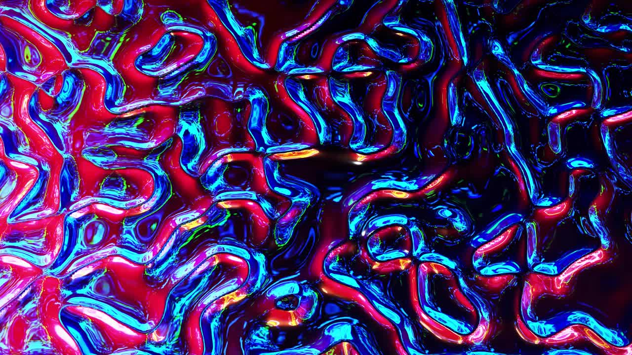 fondo fluido iridescente abstracto en bucle. hermosa superficie de vidrio ondulado de líquido con patrón, color de gradiente y ondas de flujo en él. bg creativo brillante con animación suave y suave.