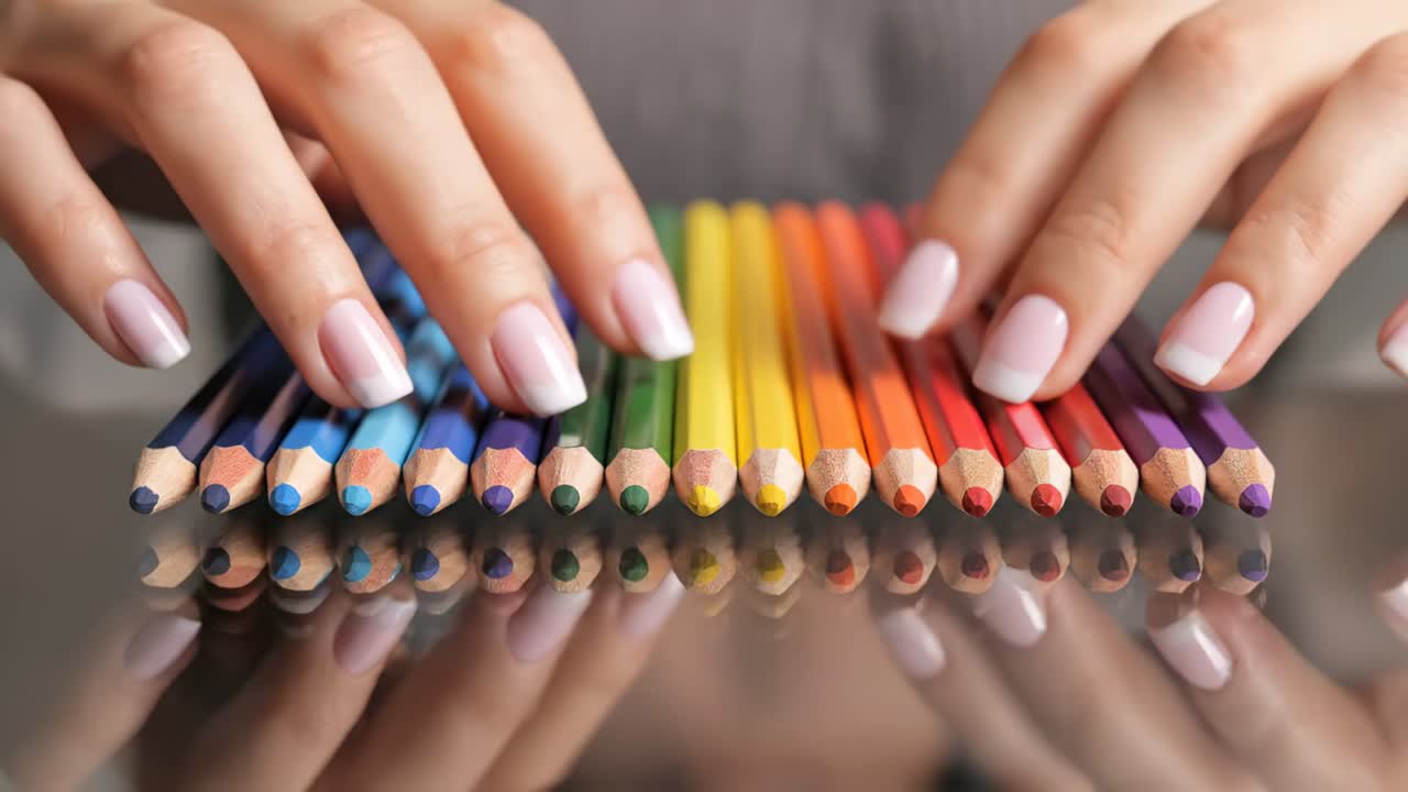 Rainbow of Colored Pencils with Hands