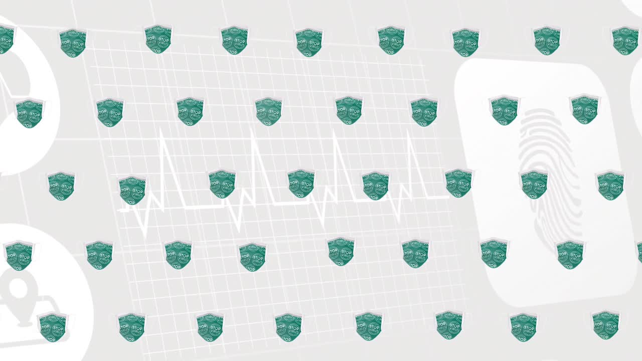 Animation of face masks over medical icons