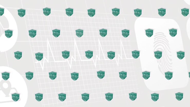 Animation of face masks over medical icons