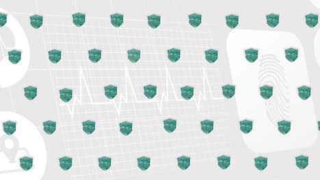 animación de máscaras faciales sobre iconos médicos