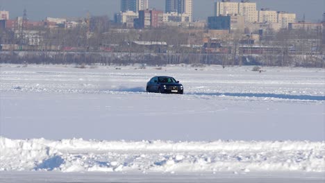 car driving on frozen lake