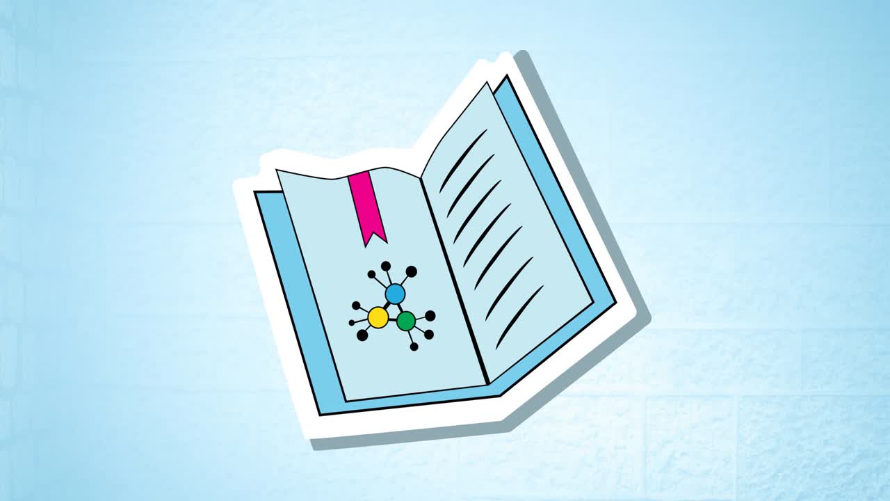 Animation of notebook icon moving on blue background