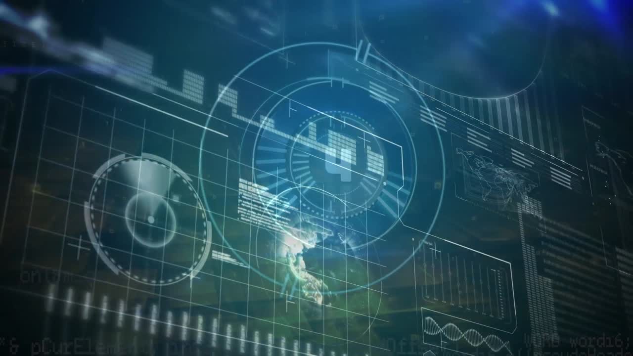 animación de la interfaz digital sobre un fondo oscuro