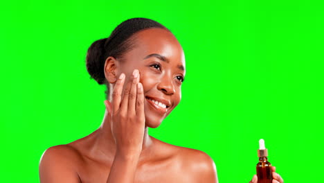 skincare, green screen and black woman with oil