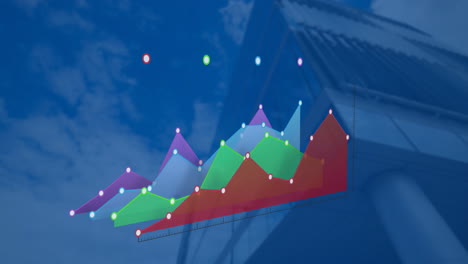 animación del procesamiento de datos financieros en edificios modernos