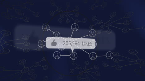 animación de la red de conexiones y el procesamiento de datos de las redes sociales sobre un fondo oscuro.