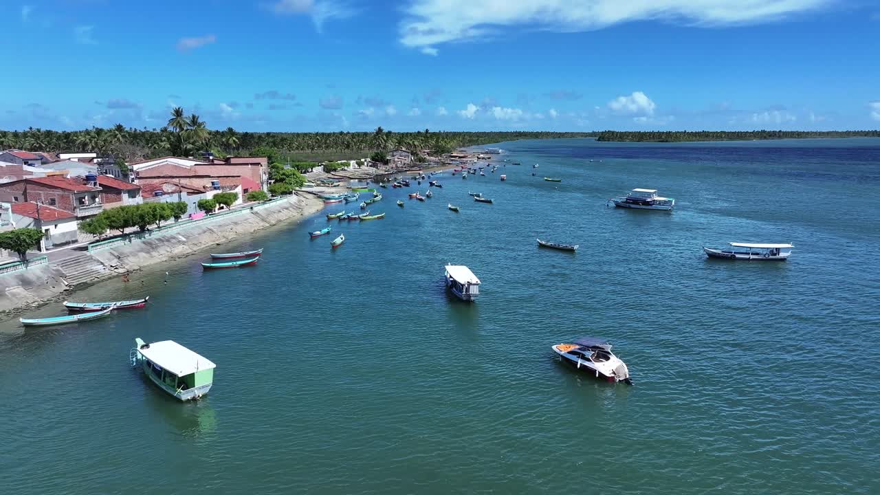 Aerial view of canoes in the Fishing Village near the mouth of the São Francisco River