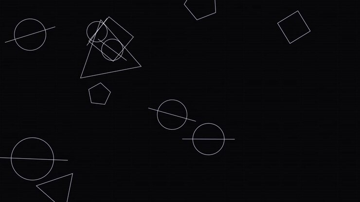 Forme geometriche astratte che fluttuano con effetti glitch digitali