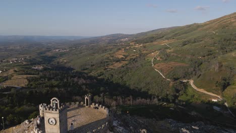 Fly-over-the-towers-at-the-Folgosinho-Castle-in-Portugal