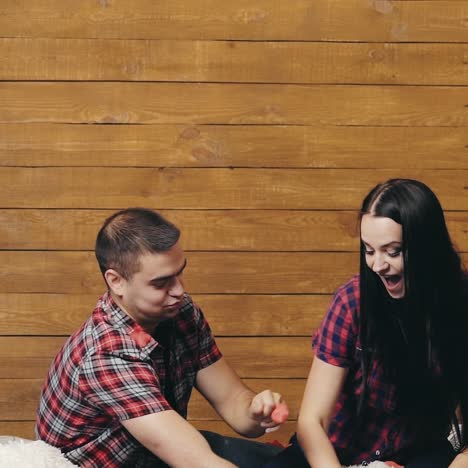 happy loving couple in studio