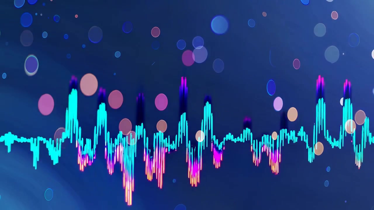 Abstract Digital Audio Waveform Visualization with Floating Bokeh Particles