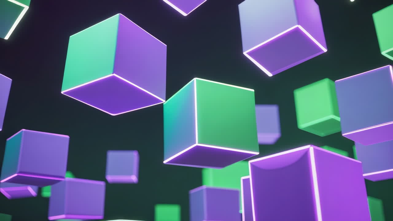 Abstract 3D Cubes with Neon Glow