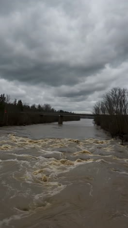 turbulent river flowing under a gloomy overcast sky
