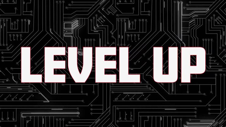 „Level Up“-Text vor Mikroprozessorverbindungen