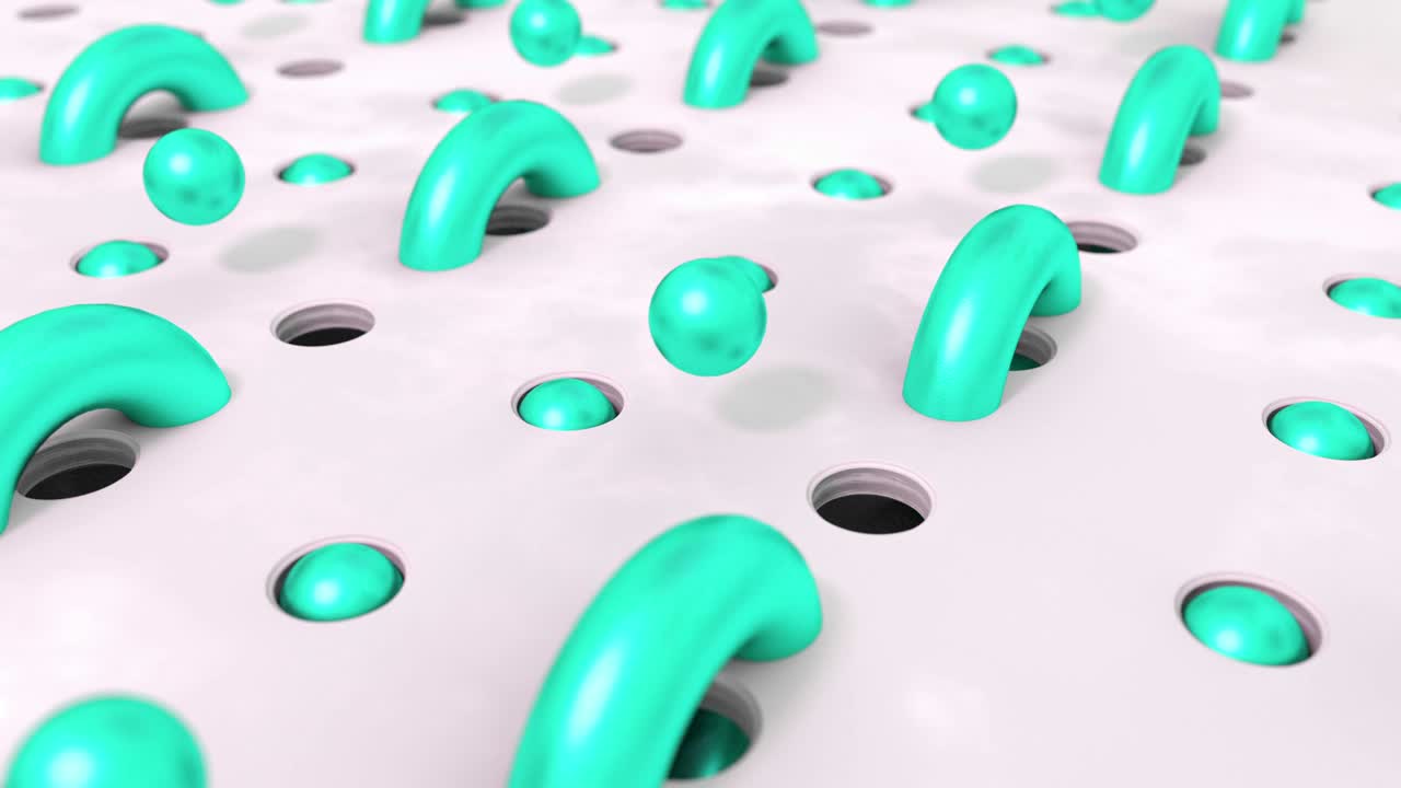 추상적인 푸르키즈색 배경 3d 모양의 공이 구으로 날아갑니다. 4k 애니메이션 루핑 영상.