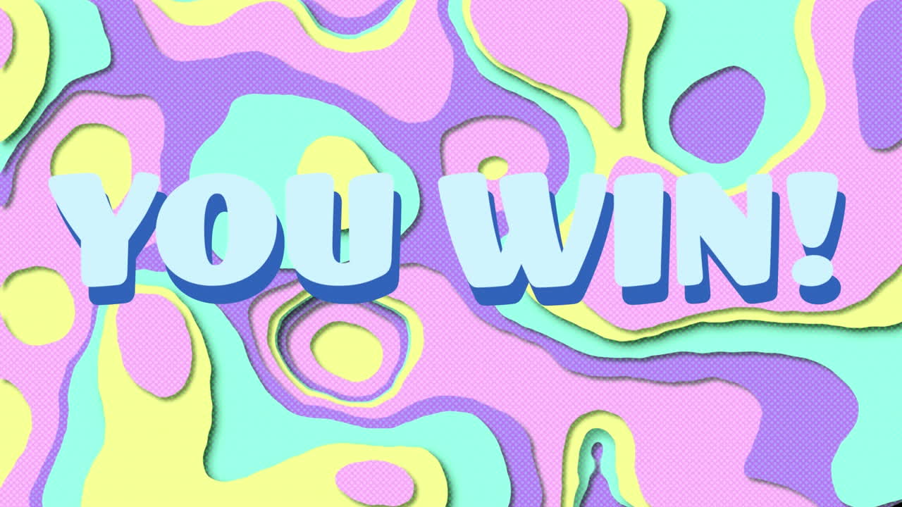 이없는 패턴으로 추상적인 그라디언트 모양에 대항하여 텍스트 배너를 이기는 애니메이션