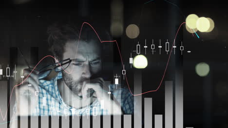 procesamiento de datos estadísticos contra el hombre estresado usando computadora portátil