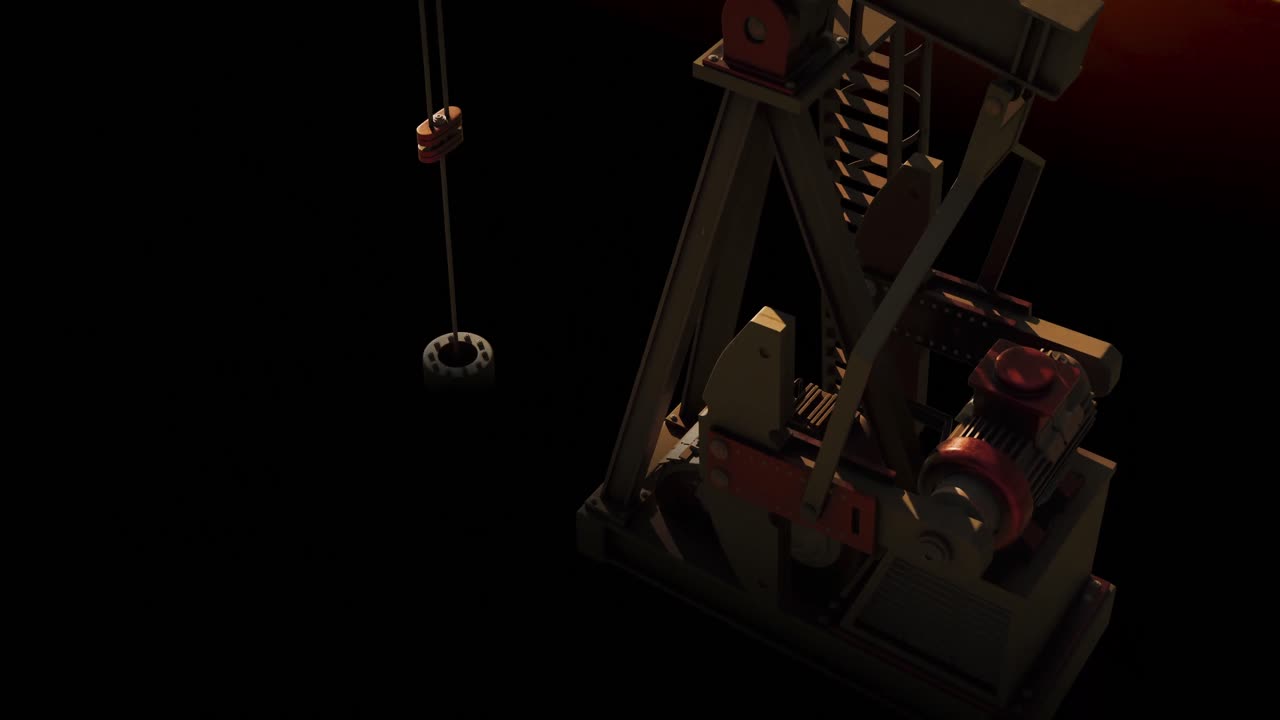 animación de trabajo pumpjack sobre el paisaje y el sol