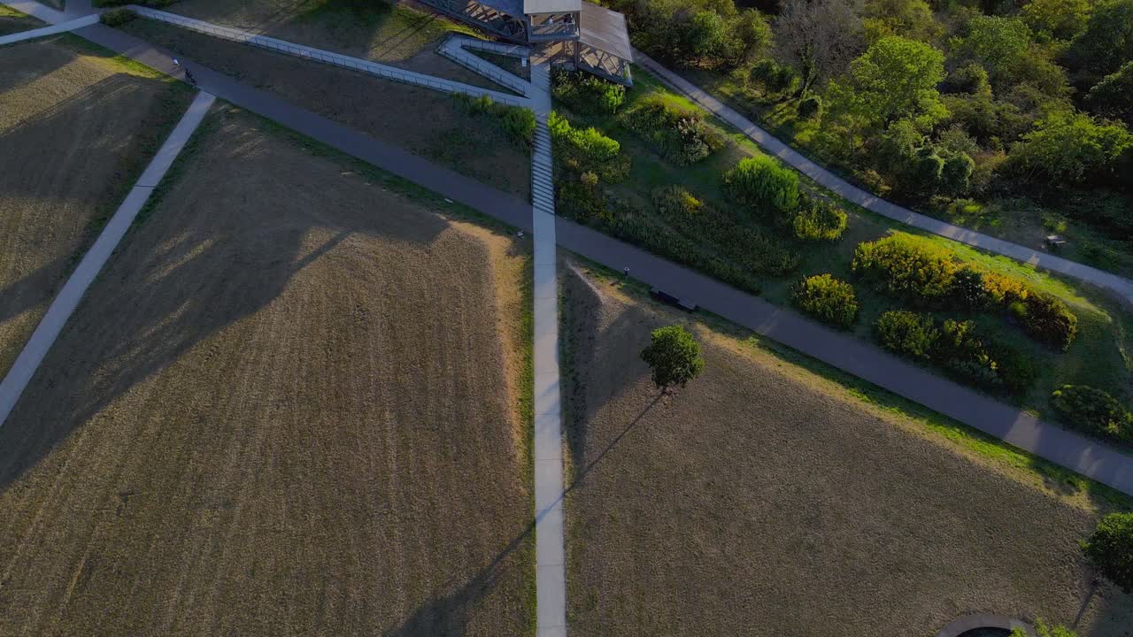 Tilting up aerial shot of Ehrenbreitstein Fortress in Germany, a UNESCO World Heritage Site built between 1817-1828. Also seen is the Rhine River