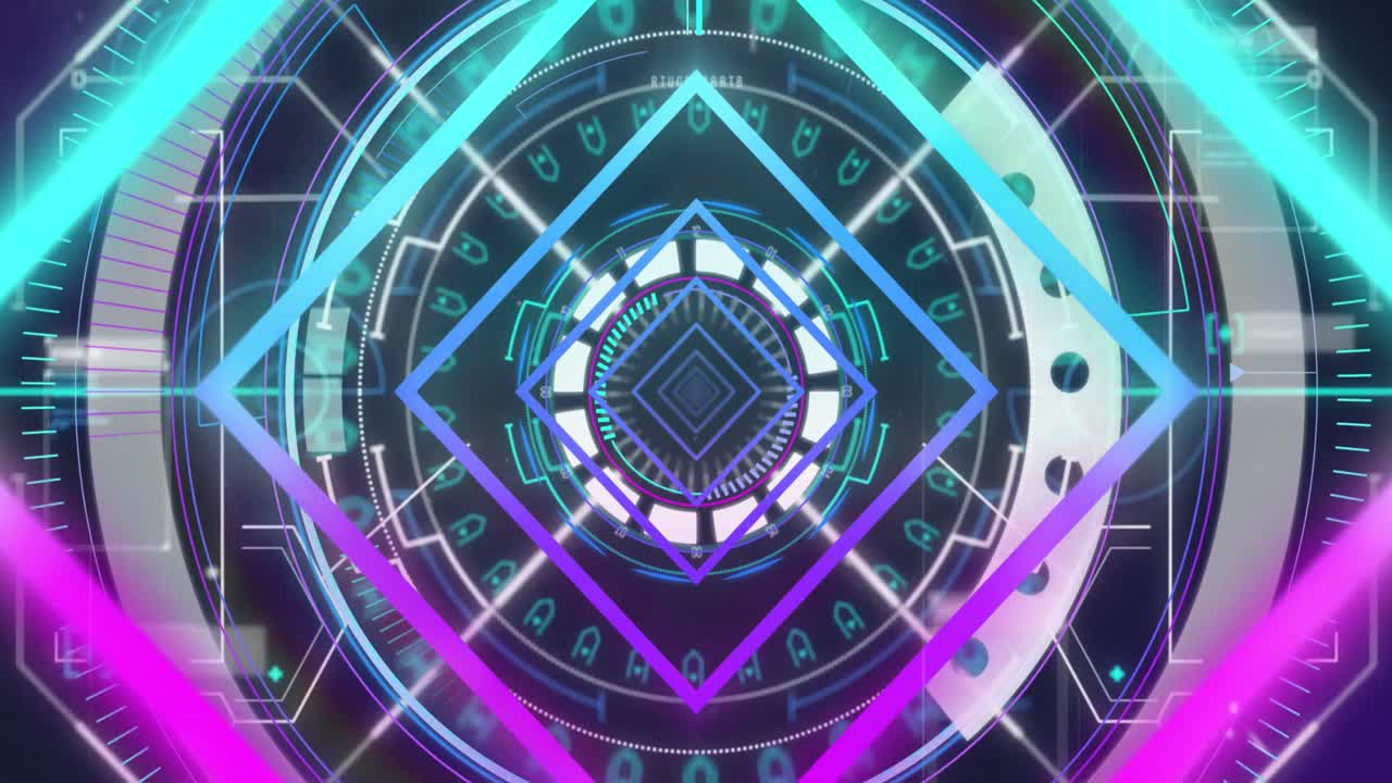 animación de formas geométricas de neón a través de una interfaz digital