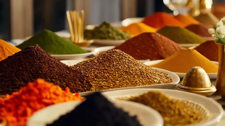 Colorful Spices Display at a Market